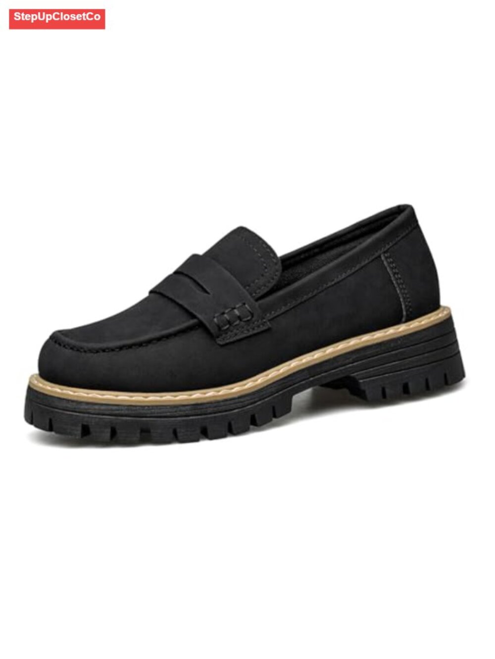 Women Platform Loafers Suede Chunky Slip-On Business Casual Office Shoes
